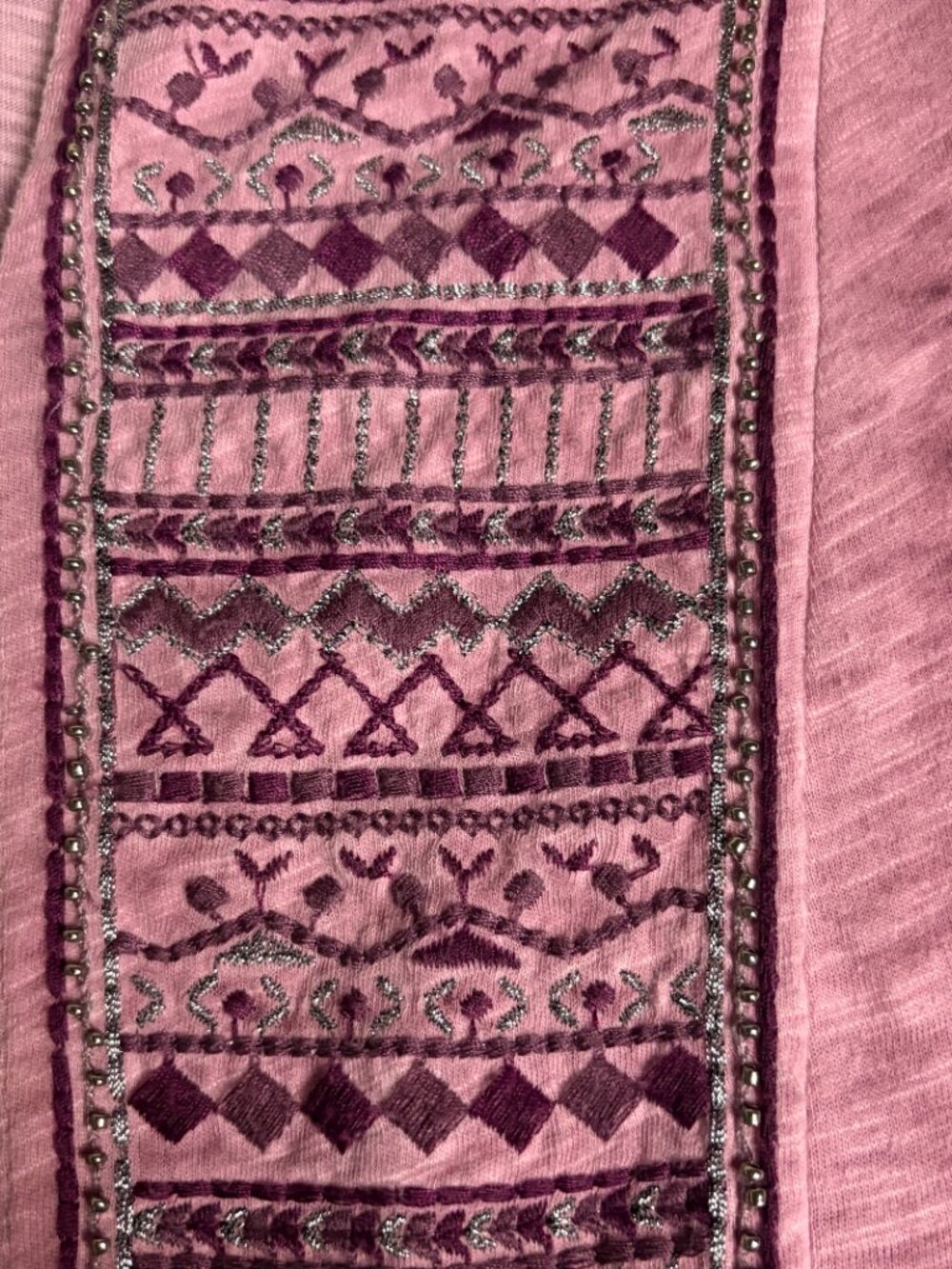 Knox Rose Size Xs Baby Doll Top Pink Embroidered Short Sleeve Blouse Boho Flowy - Picture 5 of 7